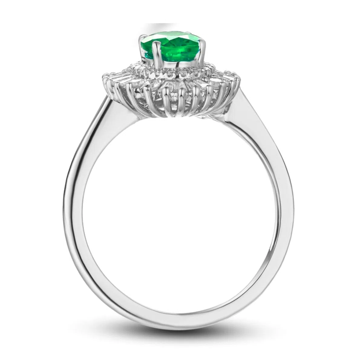 Anillo de compromiso de boda para mujer, oro blanco de 18 quilates, 14 quilates, 9 quilates, tamaño del anillo de matrimonio H 1/2-V 1/2 flor con esmeralda ovalada de 1,5 quilates y moissanita
