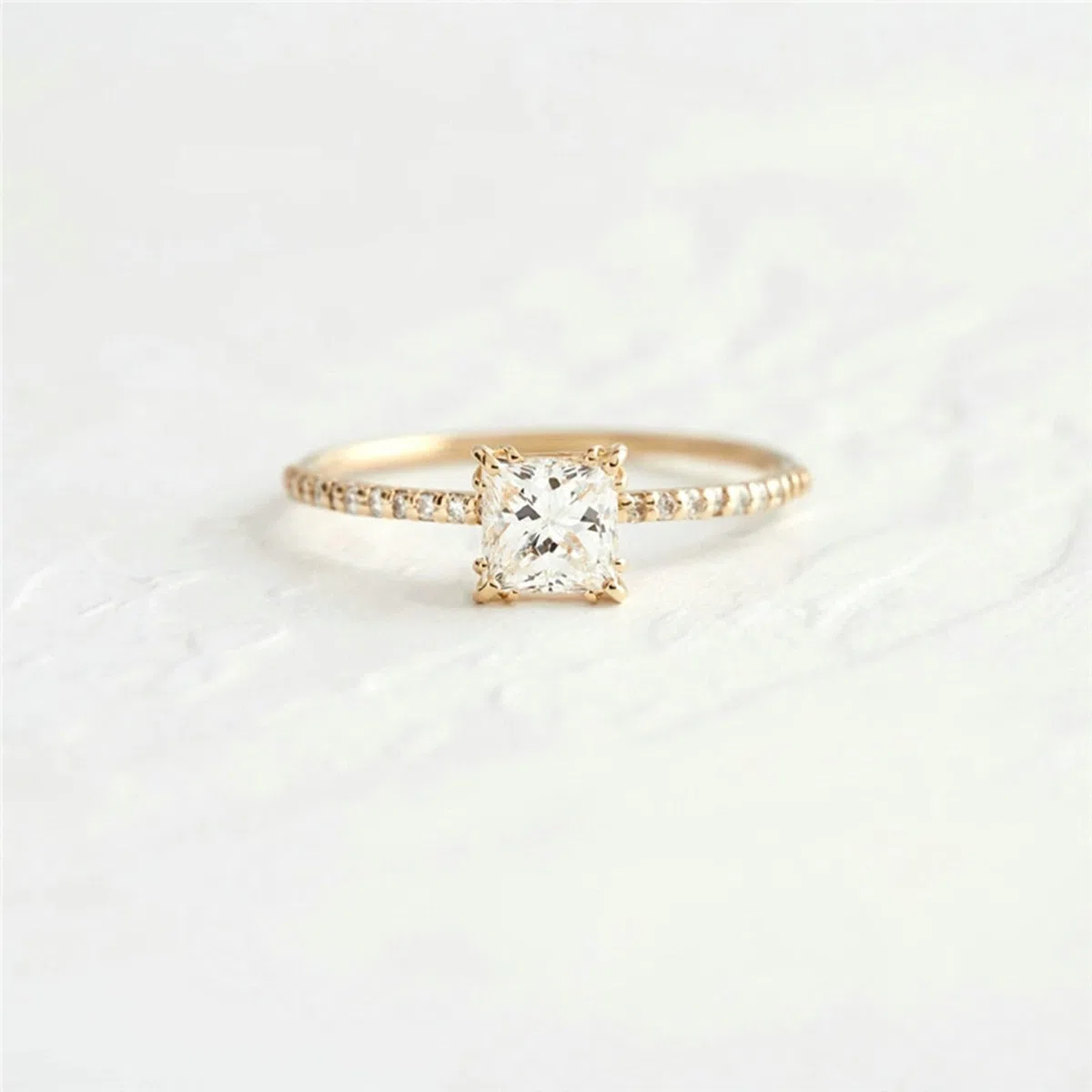 Anillo de oro amarillo de 9 quilates, 14 quilates y 18 quilates, talla J-U, anillos de compromiso para mujer con moissanita, anillos estrechos de aniversario de boda para esposa y novia