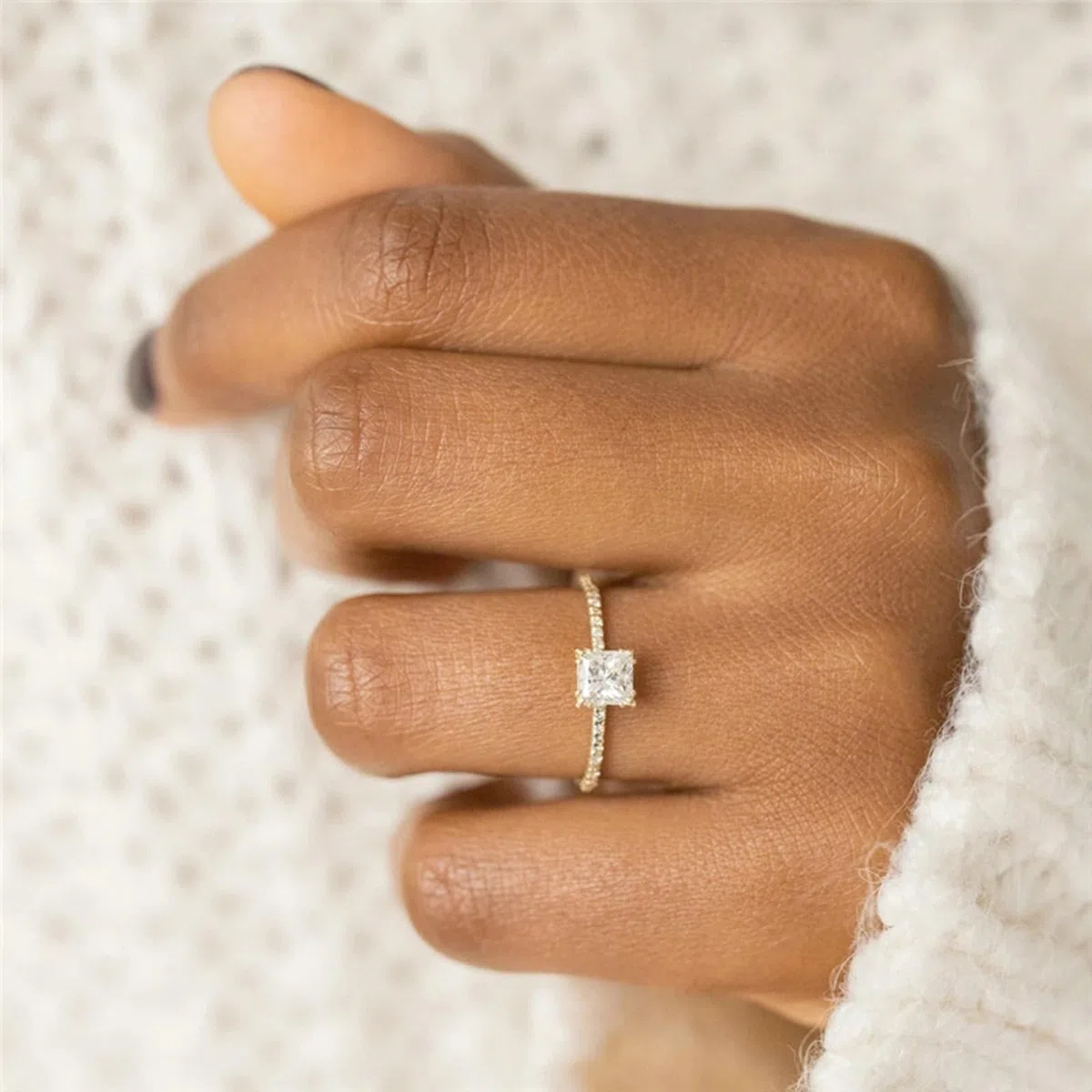 Anillo de oro amarillo de 9 quilates, 14 quilates y 18 quilates, talla J-U, anillos de compromiso para mujer con moissanita, anillos estrechos de aniversario de boda para esposa y novia