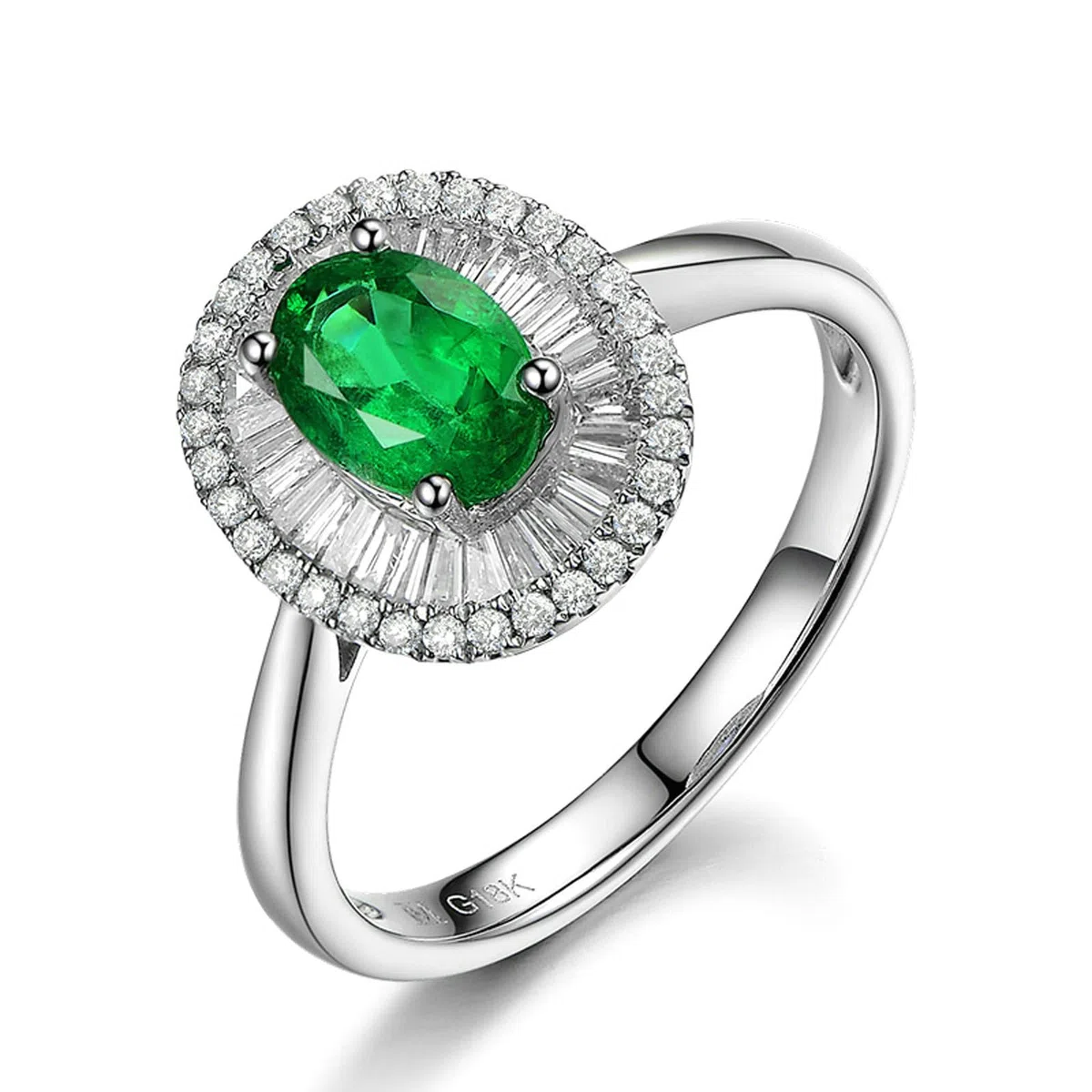 Anillo de boda de oro blanco real de 18 quilates y 14 quilates de 9 quilates para mujer, anillo de compromiso tamaño H 1/2-V 1/2 flores con esmeralda y moissanita de 1 quilate