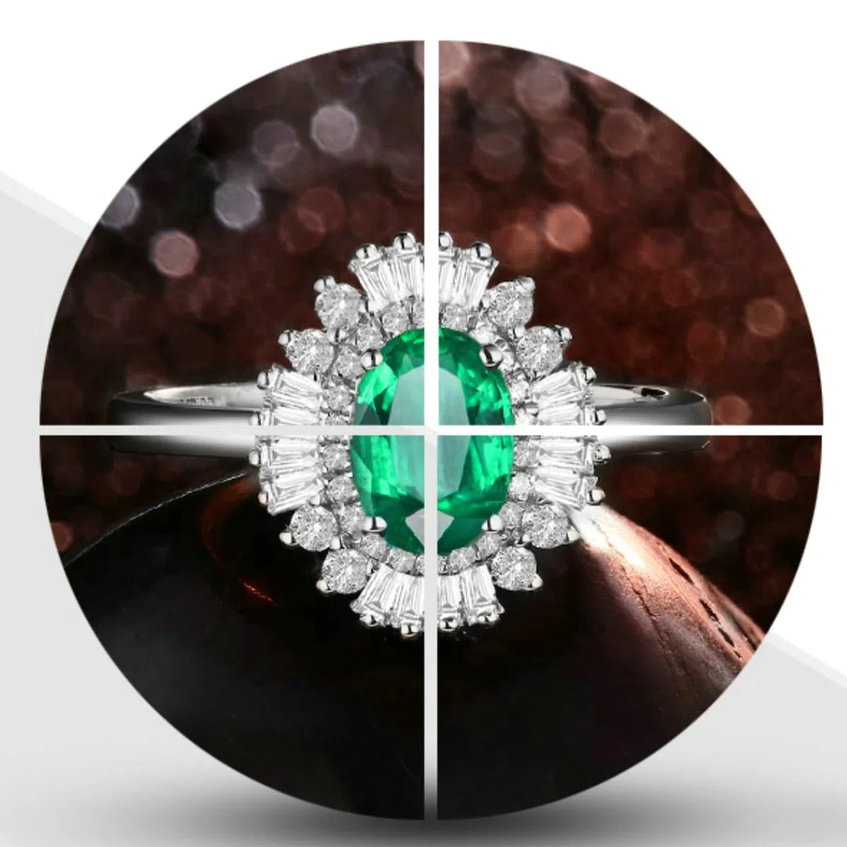 Anillo de compromiso de boda para mujer, oro blanco de 18 quilates, 14 quilates, 9 quilates, tamaño del anillo de matrimonio H 1/2-V 1/2 flor con esmeralda ovalada de 1,5 quilates y moissanita