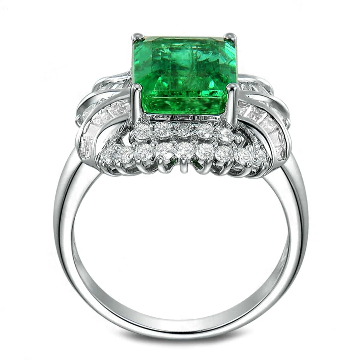 Alianzas de boda de oro blanco 750 585 375, tamaño 47-65, anillos de compromiso, anillos de boda, nudos con 4 quilates de esmeralda y moissanita, 1,55 ct
