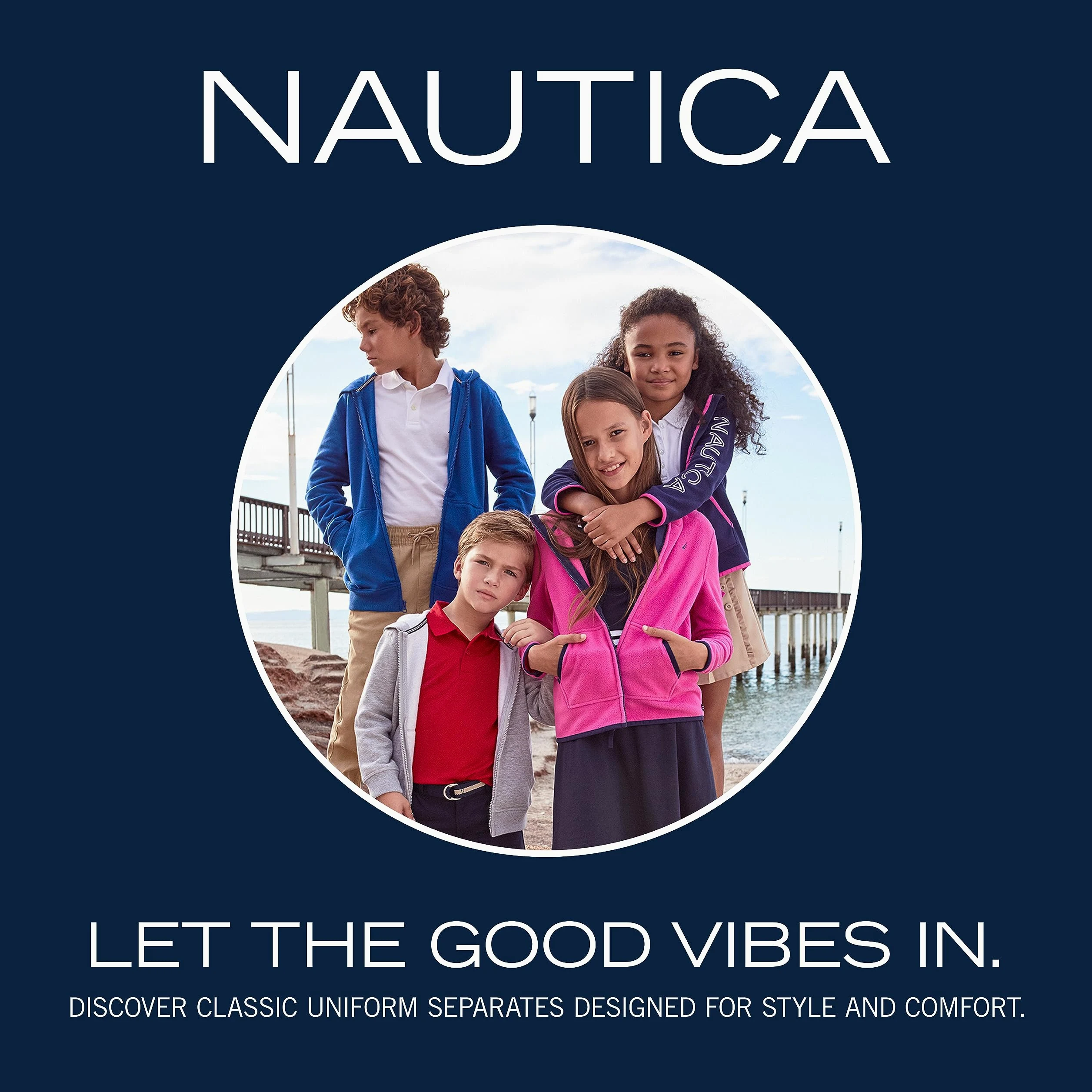 Nautica Big Boys' Uniform Flat Front Pant, Negro, Large/16