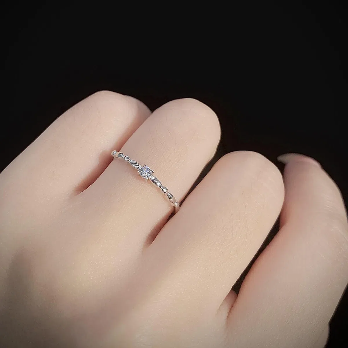 Anillos Mujeres para dedo medio, Anillos Mujeres Apilable Anillo Delicado con Diamante Redondo Oro Blanco 18K Tamaño 53 (16.9)