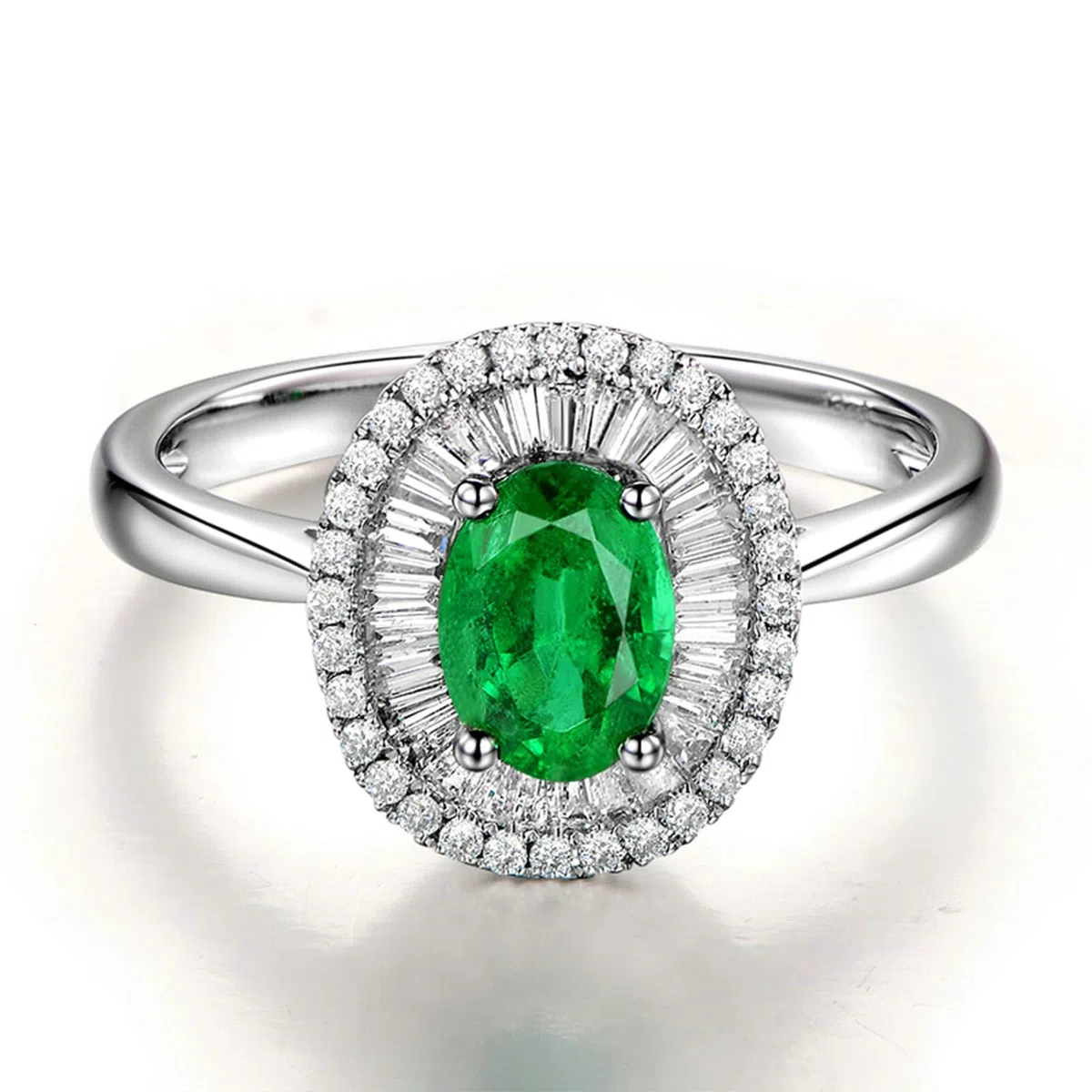 Anillo de boda de oro blanco real de 18 quilates y 14 quilates de 9 quilates para mujer, anillo de compromiso tamaño H 1/2-V 1/2 flores con esmeralda y moissanita de 1 quilate
