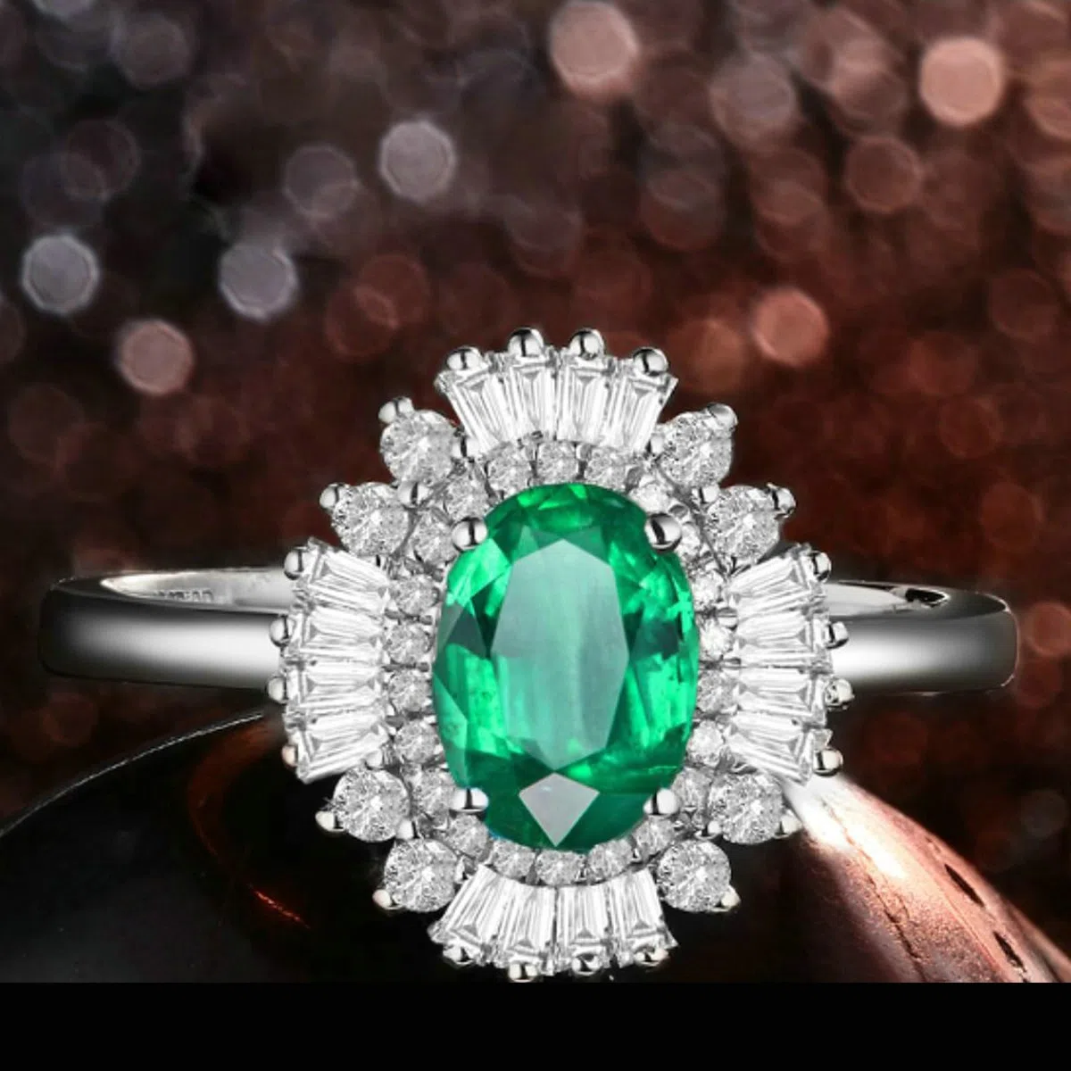 Anillo de compromiso de boda para mujer, oro blanco de 18 quilates, 14 quilates, 9 quilates, tamaño del anillo de matrimonio H 1/2-V 1/2 flor con esmeralda ovalada de 1,5 quilates y moissanita