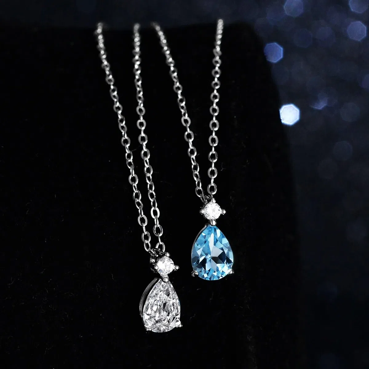 Collar con colgante de lágrima de oro de 9/14/18 quilates para mujer, collar con colgante de topacio azul de 1 quilate, oro real