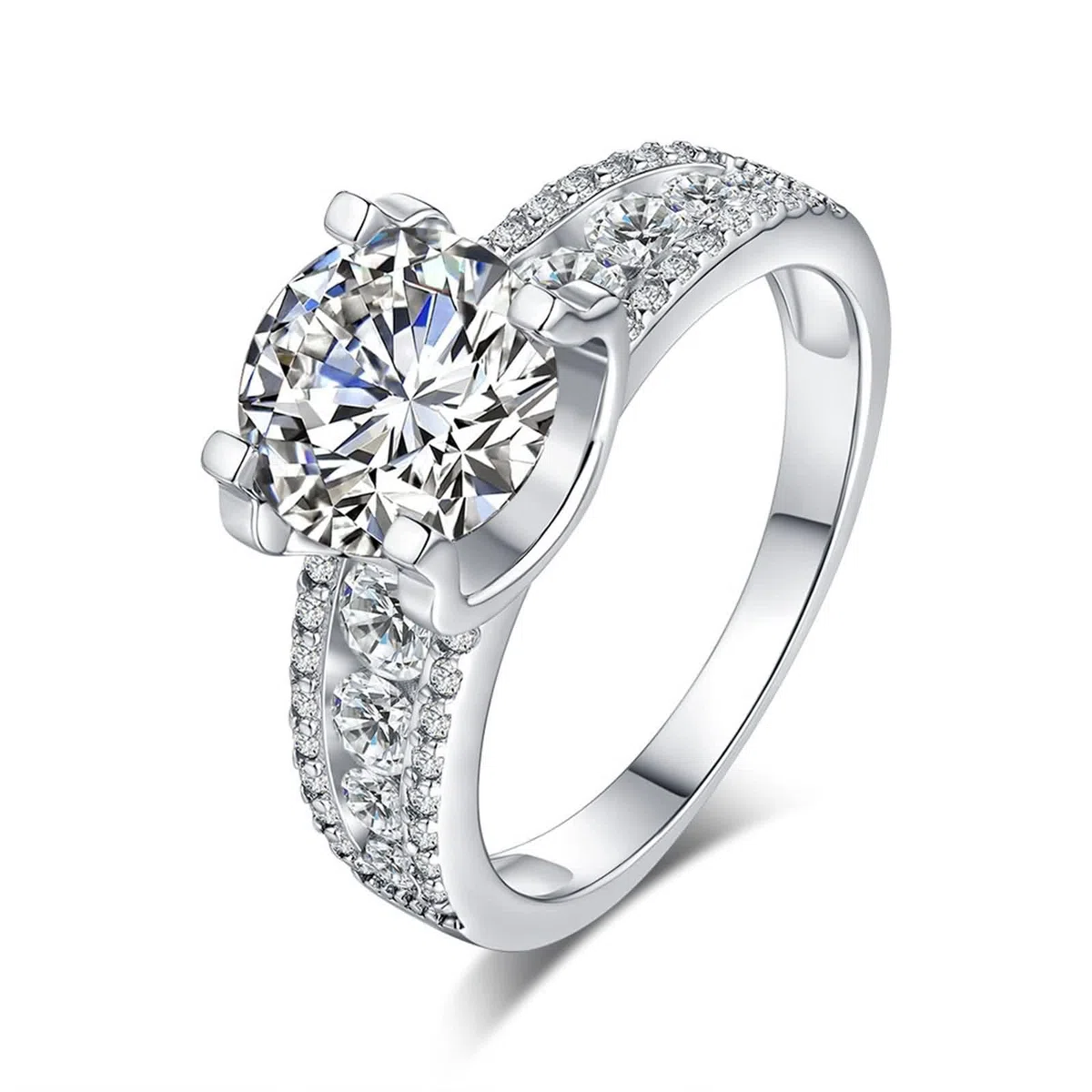 KnSam Anillo de boda de oro blanco de 9 K/14 K/18 K, joyas de oro auténtico, 4 garras con moissanita, alianzas Au 375/585/750, oro blanco, talla 47-65