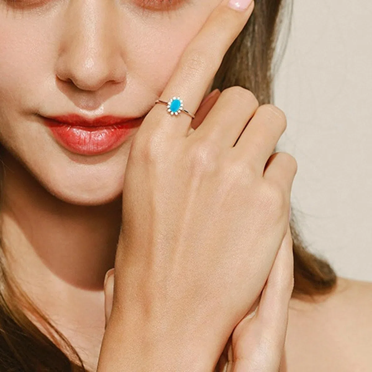 Anillo de oro blanco 375 585 750 para mujer, anillo de boda con flor ovalada turquesa y diamante, anillos de compromiso para mujer, talla 50 (15,9) - 62 (19,7)