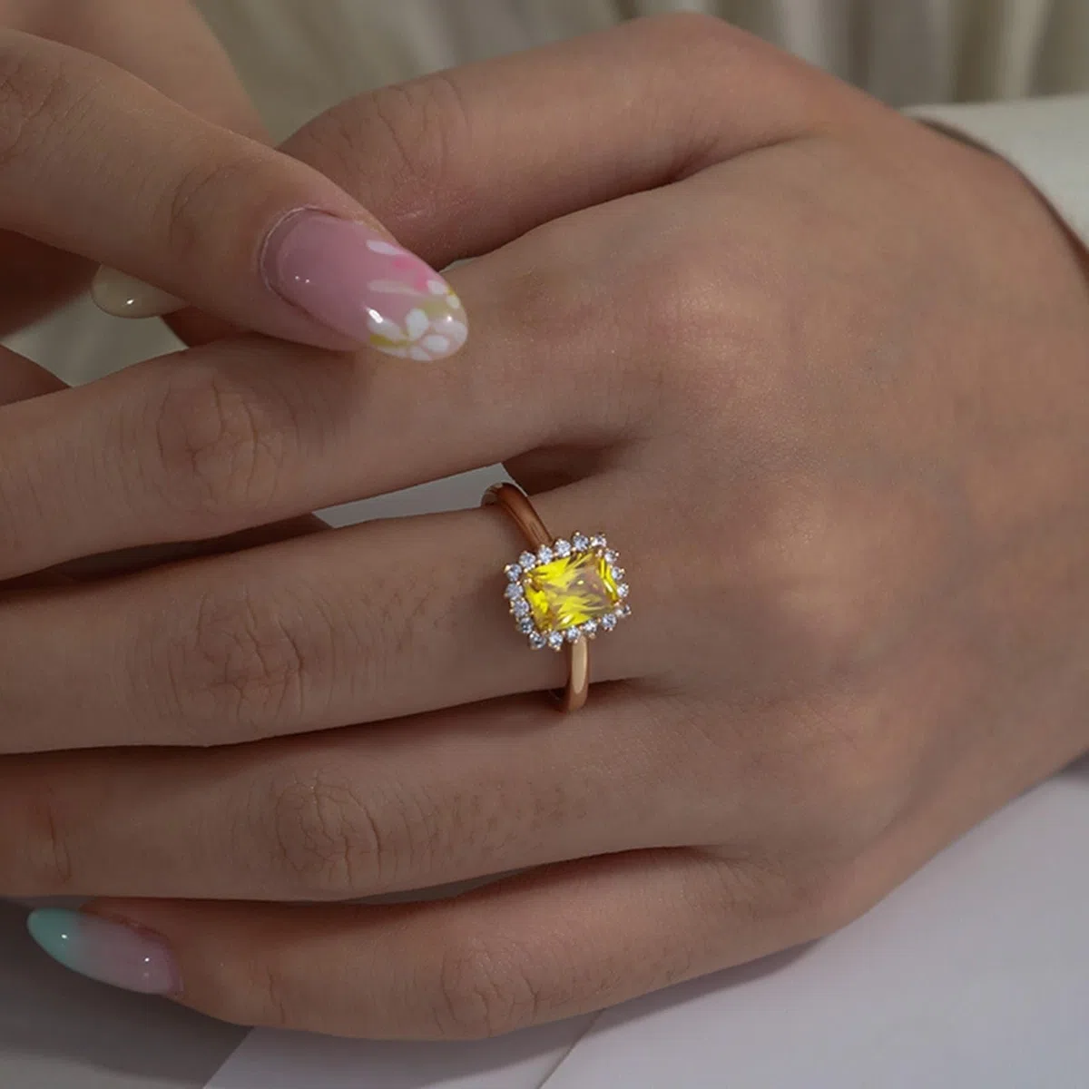 Anillo de compromiso de oro blanco de 9 K/14 K/18 K, anillo abierto, anillo de boda, anillo de boda Au 375/585/750, talla 47-65