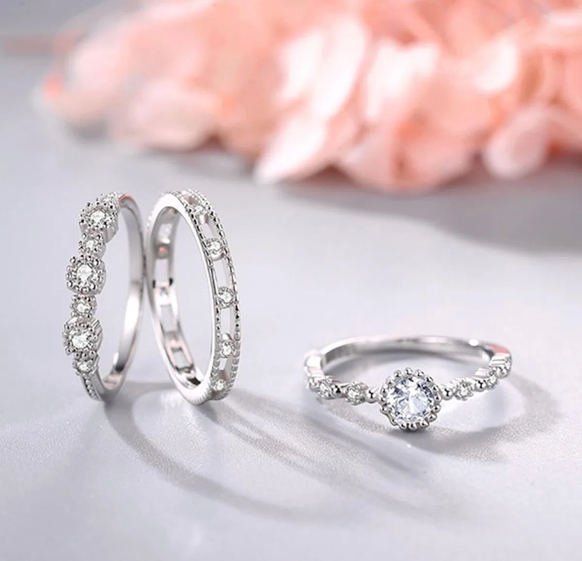 Delicado anillo para mujer, anillo de plata con corte redondo, diamante de laboratorio, platino 950, talla 54 (17,2)
