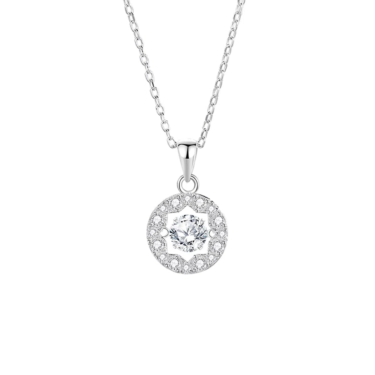Collar de oro blanco de 9 kt/14 kt/18 quilates para mujer con colgante, hueco y redondo con topacio y moissanita de 0,75 quilates, cadena de plata azul claro para mujer