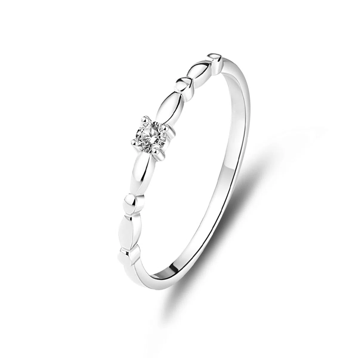 Anillos Mujeres para dedo medio, Anillos Mujeres Apilable Anillo Delicado con Diamante Redondo Oro Blanco 18K Tamaño 53 (16.9)