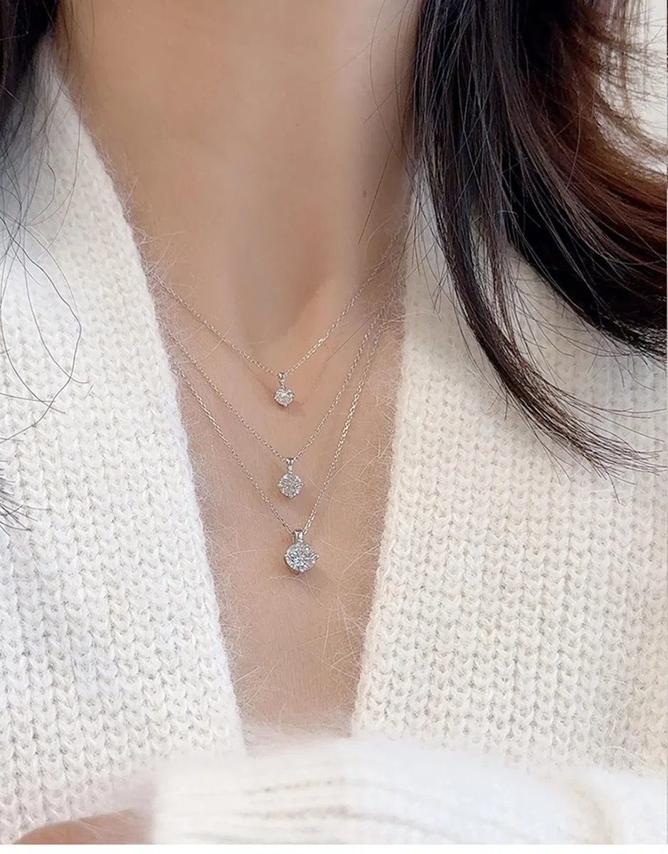 Collares de oro con 4 puntas de 4 mm, 5 mm, 6,5 mm, solitario de 0,3 quilates, moissanita para mujer, collar de moissanita de oro blanco de 9 K, 14 y 18 quilates para mujer