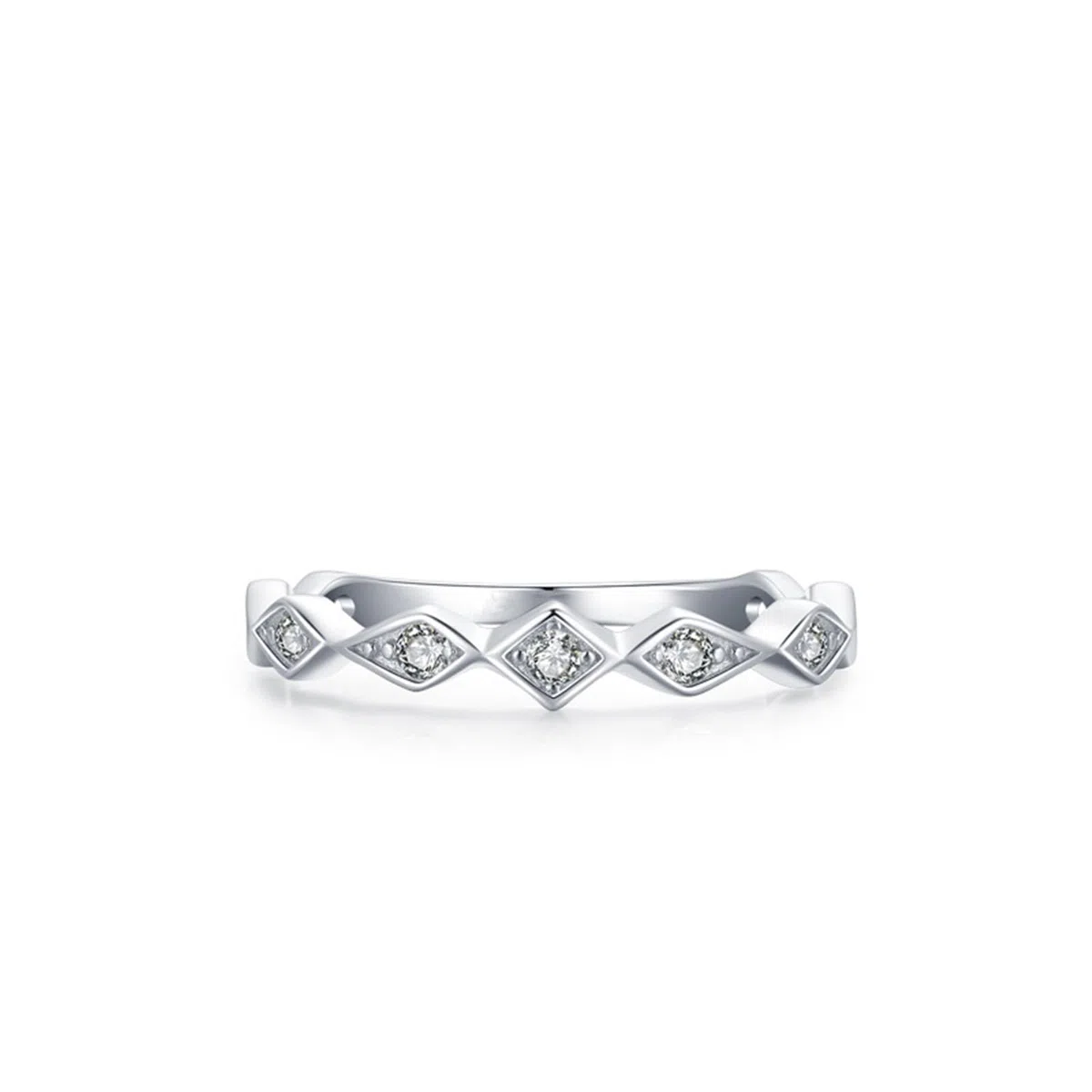 Anillos geométricos de platino para mujer con diamante creado, anillo de aniversario de platino para ella, PT950 y oro blanco de 9 K/14 K/18 K | Talla H 1/2-V 1/2