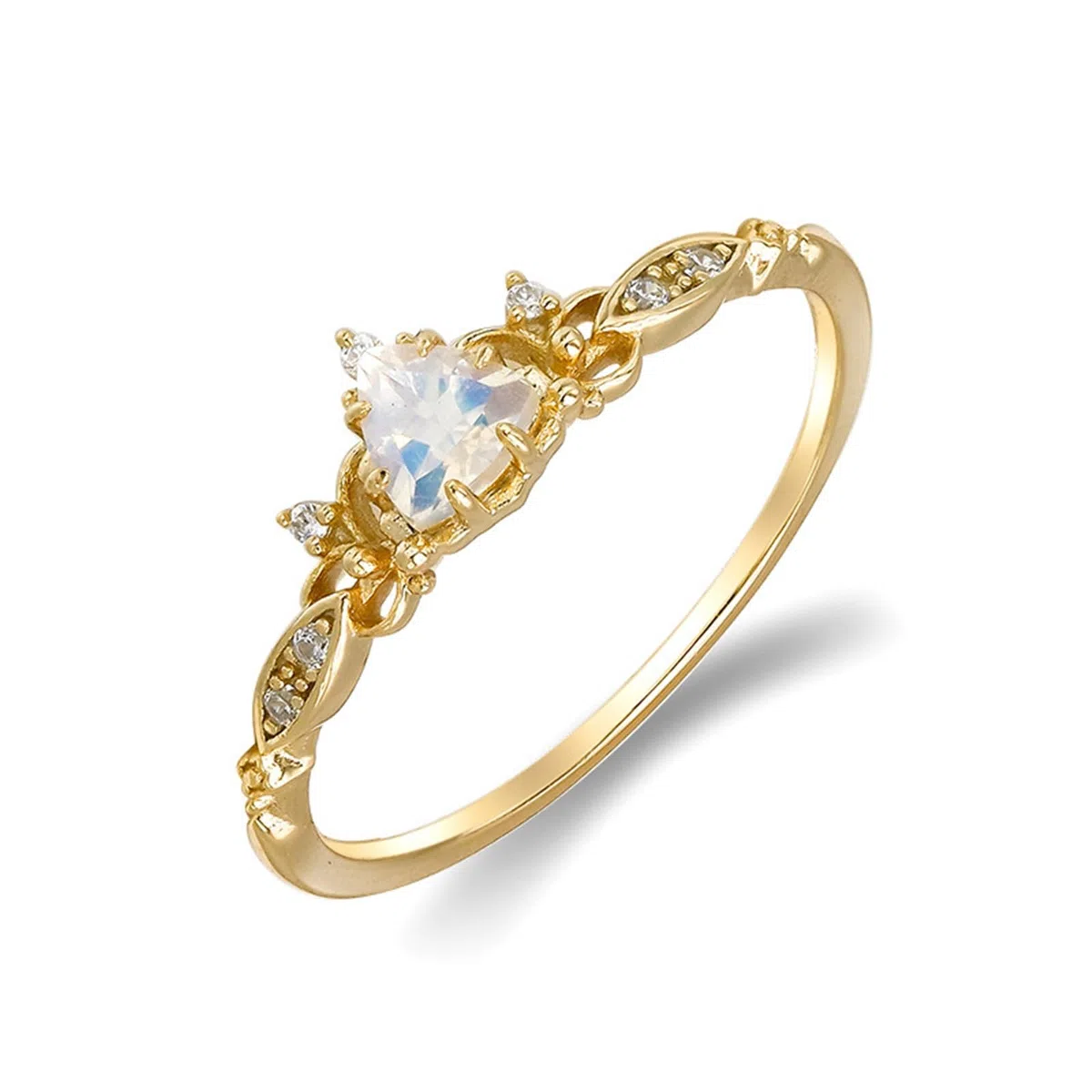 Anillo de compromiso de oro de 9 quilates, 14 quilates y 18 quilates para mujer, anillo vintage de filigrana y piedra lunar, oro auténtico