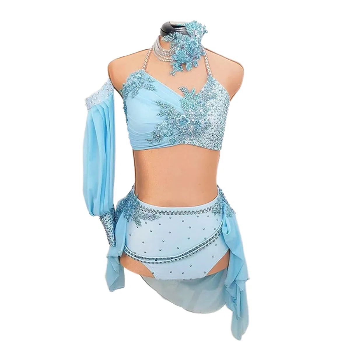 Traje Danza Contemporánea Niña Mujer Pedrería 2 Piezas Azul
