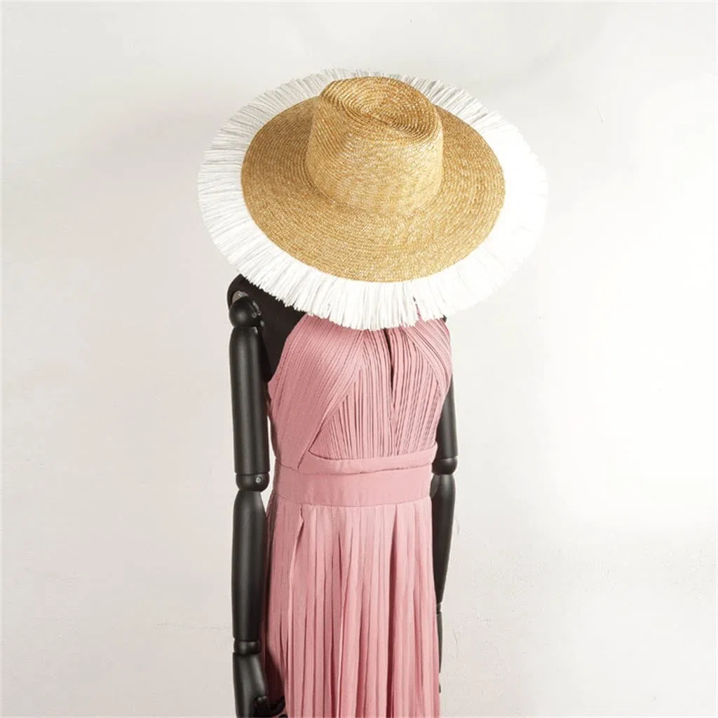 Sombrero Fino con borlas para Mujer, ala con Flecos, sombrilla de Playa, Sombrero Grande para Turismo en la Playa