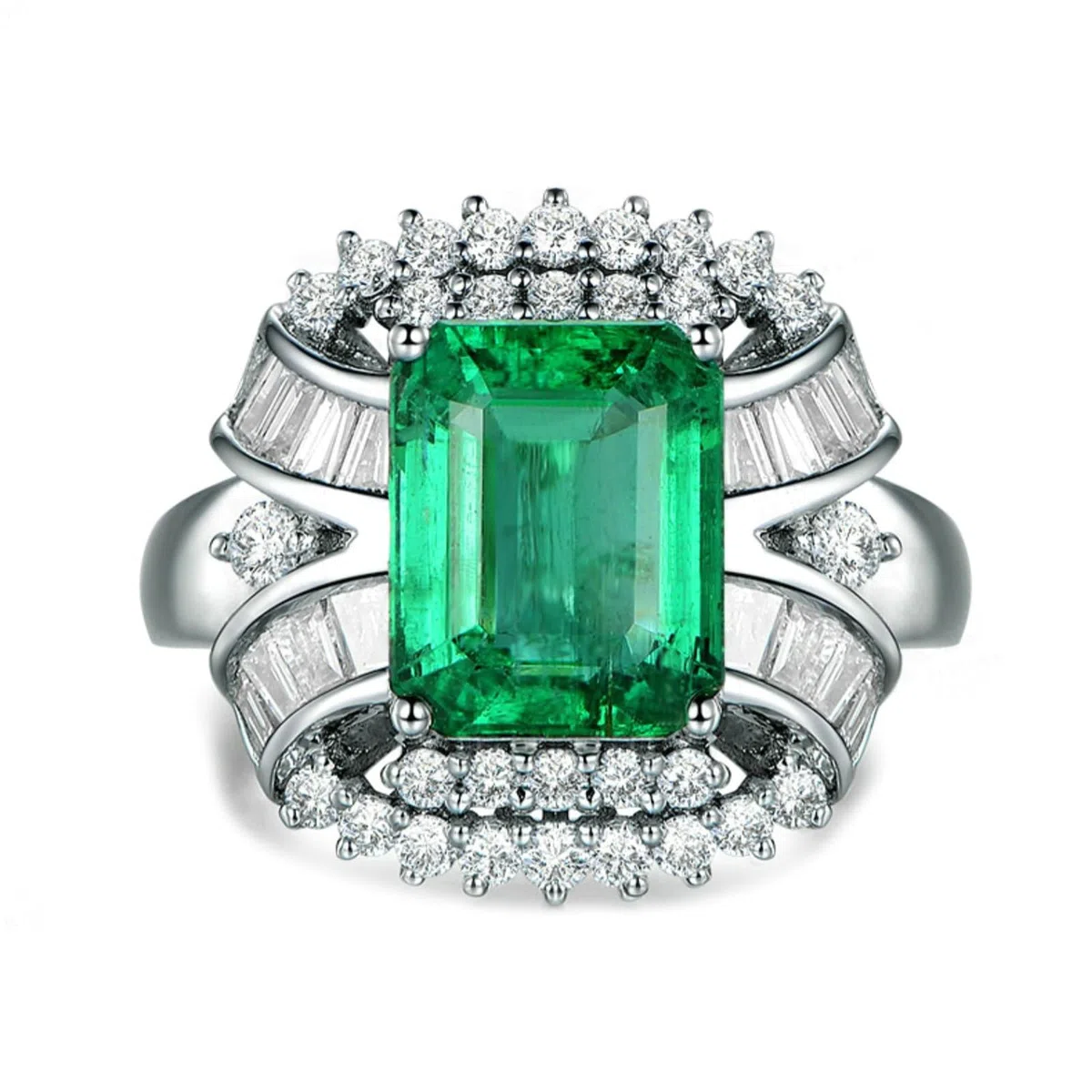Alianzas de boda de oro blanco 750 585 375, tamaño 47-65, anillos de compromiso, anillos de boda, nudos con 4 quilates de esmeralda y moissanita, 1,55 ct
