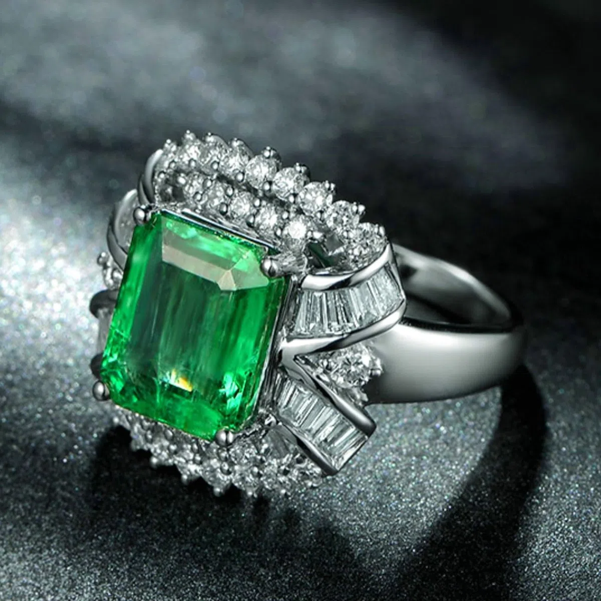 Alianzas de boda de oro blanco 750 585 375, tamaño 47-65, anillos de compromiso, anillos de boda, nudos con 4 quilates de esmeralda y moissanita, 1,55 ct