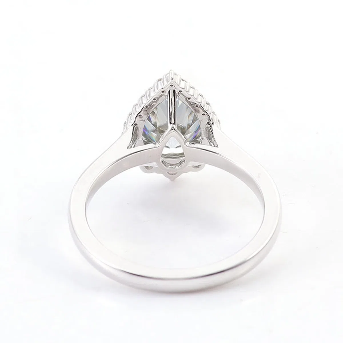 Anillos de amistad finos, oro blanco, 9 K, gota con moissanita gris claro