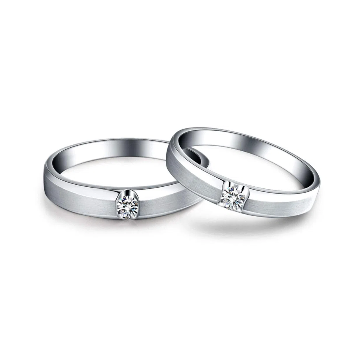 KnSam Anillo Oro de 18K, Redondo Anillo de Bodas con Diamante, Anillo de Hombre Anillo de Mujer (Precio por 2 Anillos)