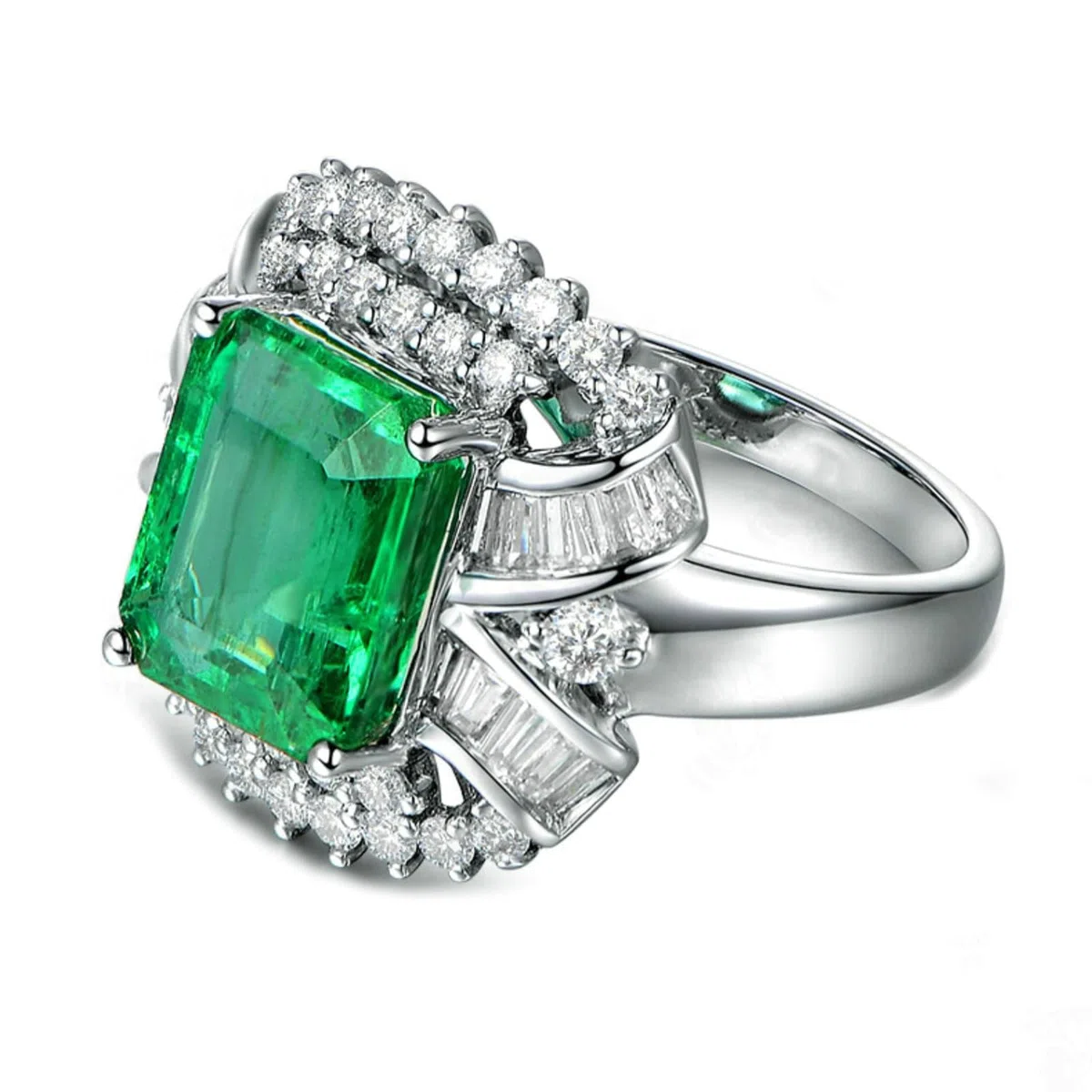 Alianzas de boda de oro blanco 750 585 375, tamaño 47-65, anillos de compromiso, anillos de boda, nudos con 4 quilates de esmeralda y moissanita, 1,55 ct
