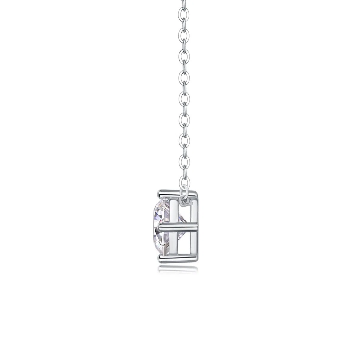 Collar de oro blanco de 9 kt/14 kt/18 quilates para mujer, 4 puntas, solitario redondo con moissanita de 1 quilate, collares de cadena para mujer, plata