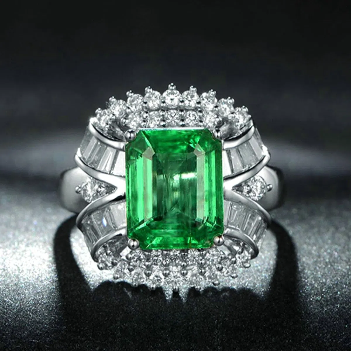 Alianzas de boda de oro blanco 750 585 375, tamaño 47-65, anillos de compromiso, anillos de boda, nudos con 4 quilates de esmeralda y moissanita, 1,55 ct