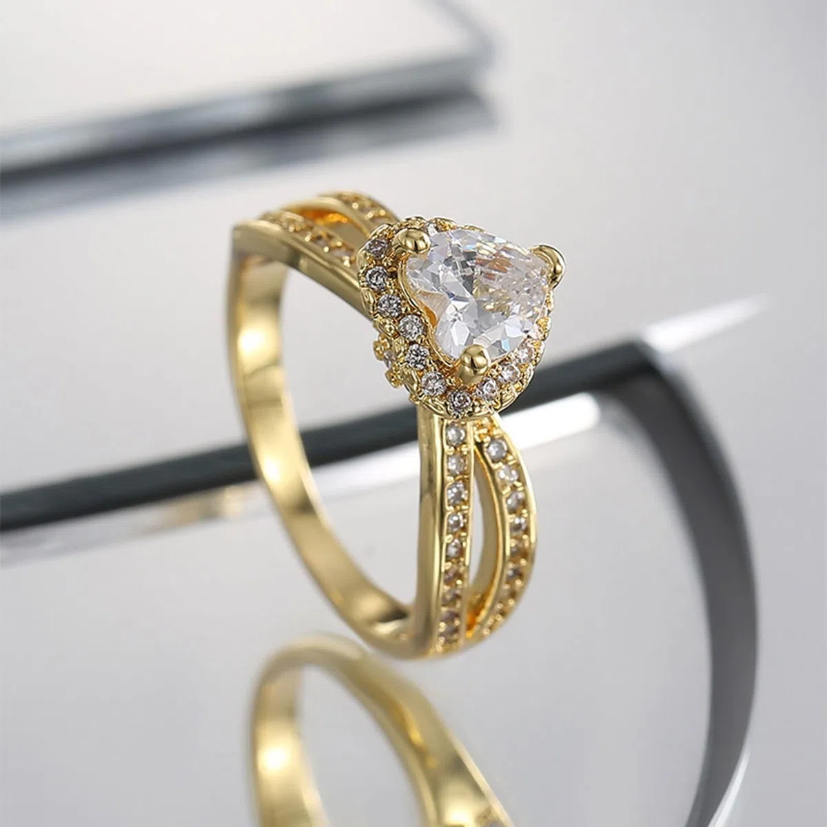Beydodo Anillos Mujer de Oro 9 14 18 Kilates Matrimonio con Corazón con Moissanita, Anillo Mujer Oro de Compromiso