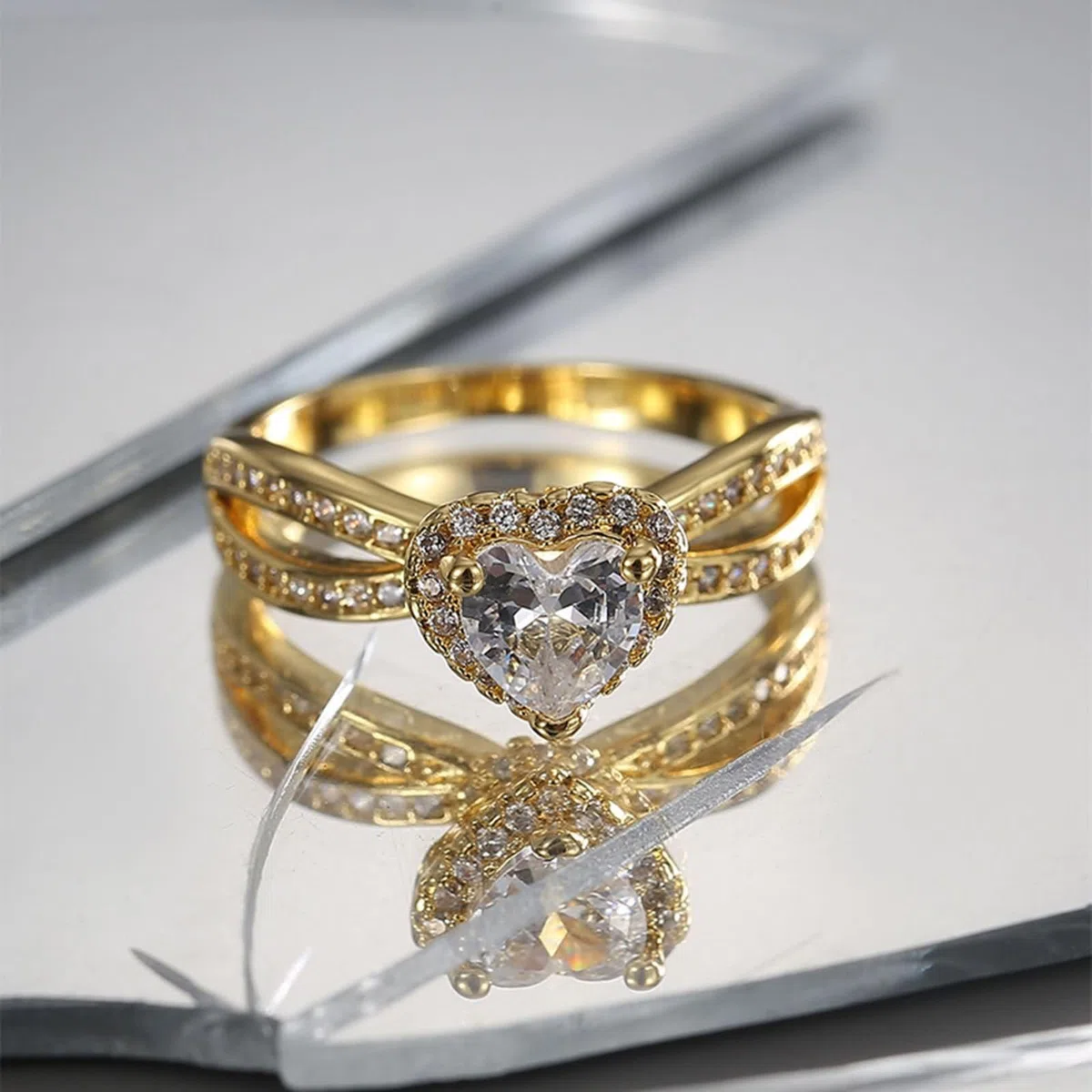 Beydodo Anillos Mujer de Oro 9 14 18 Kilates Matrimonio con Corazón con Moissanita, Anillo Mujer Oro de Compromiso
