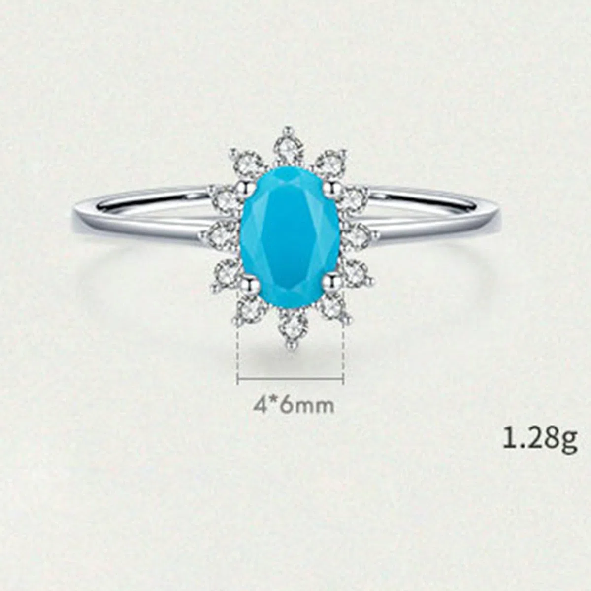 Anillo de oro blanco 375 585 750 para mujer, anillo de boda con flor ovalada turquesa y diamante, anillos de compromiso para mujer, talla 50 (15,9) - 62 (19,7)