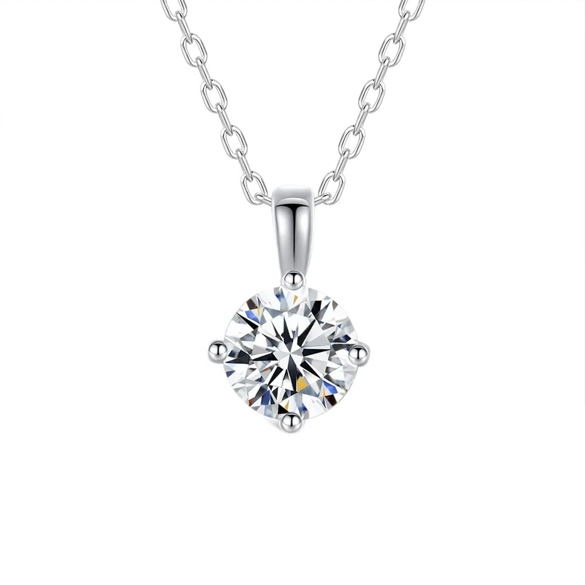 Collares de oro con 4 puntas de 4 mm, 5 mm, 6,5 mm, solitario de 0,3 quilates, moissanita para mujer, collar de moissanita de oro blanco de 9 K, 14 y 18 quilates para mujer