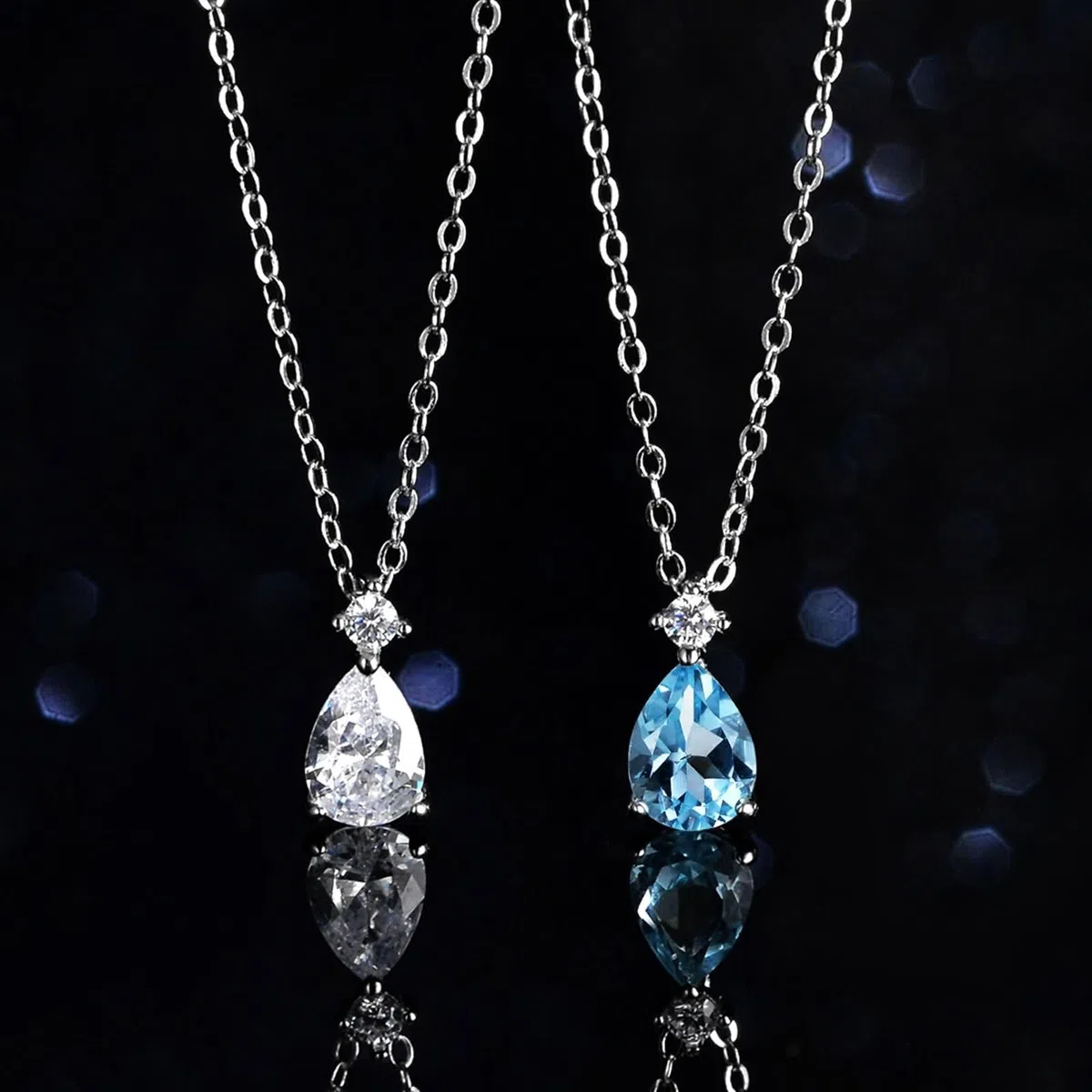 Collar con colgante de lágrima de oro de 9/14/18 quilates para mujer, collar con colgante de topacio azul de 1 quilate, oro real