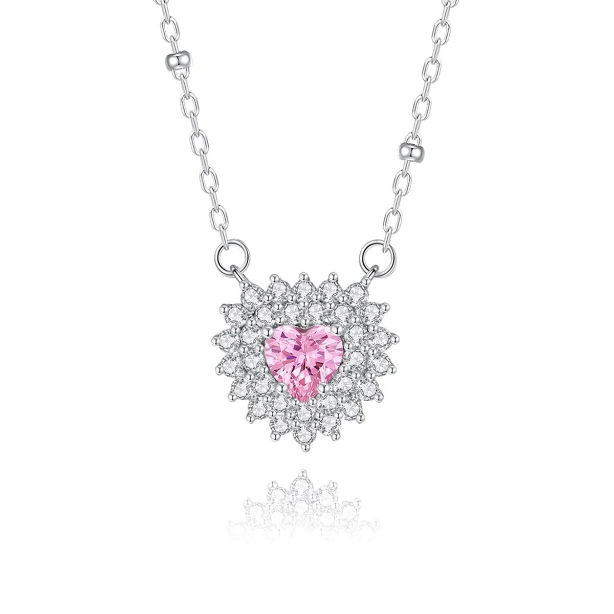 KnSam Collar de oro blanco 750 de 18 quilates, colgante de corazón, cadena de platino PT950, 45 cm