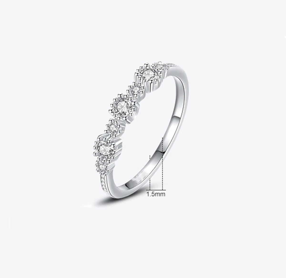 Delicado anillo para mujer, anillo de plata con corte redondo, diamante de laboratorio, platino 950, talla 54 (17,2)