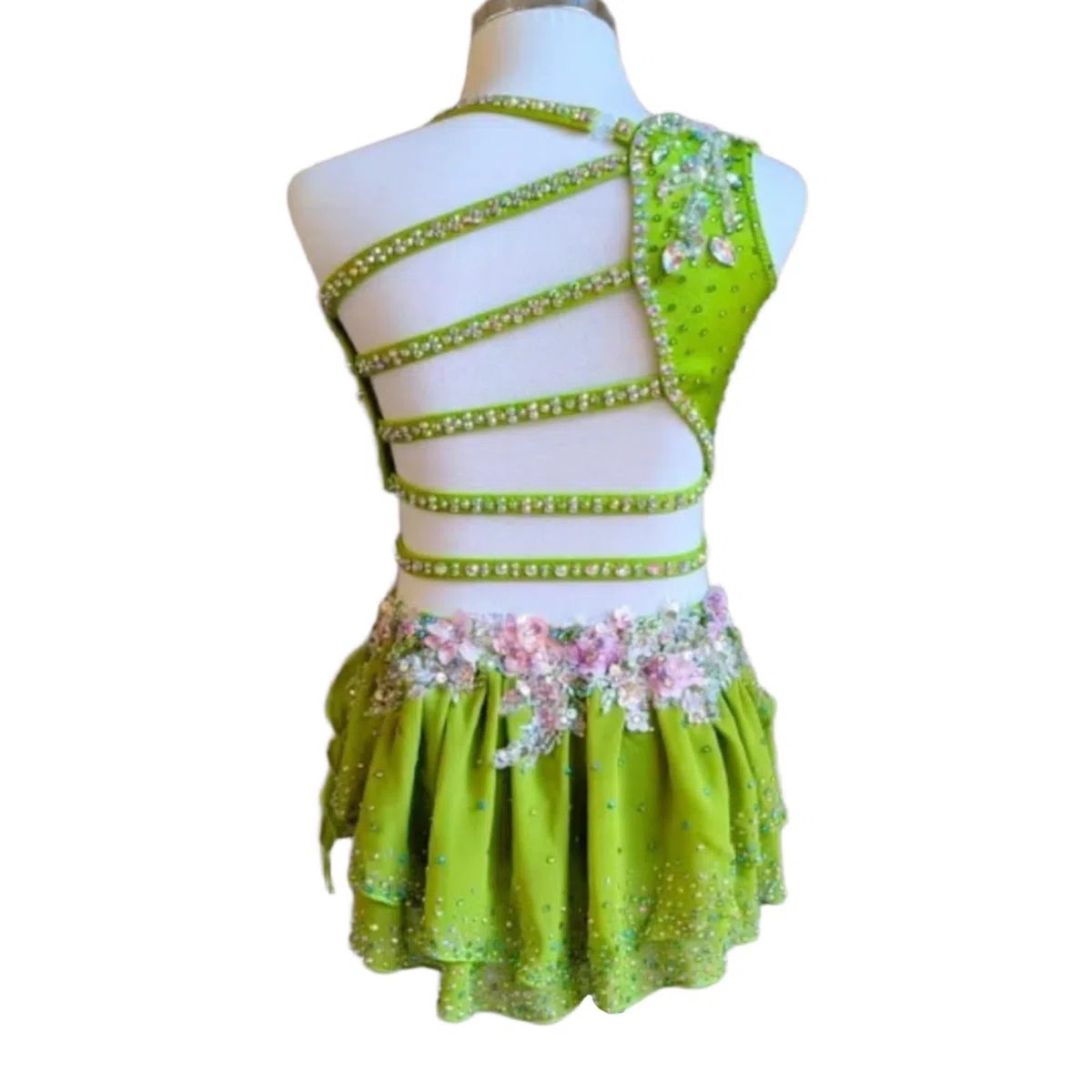 Traje danza lírica mujer juvenil 2 piezas con flores y pedrería