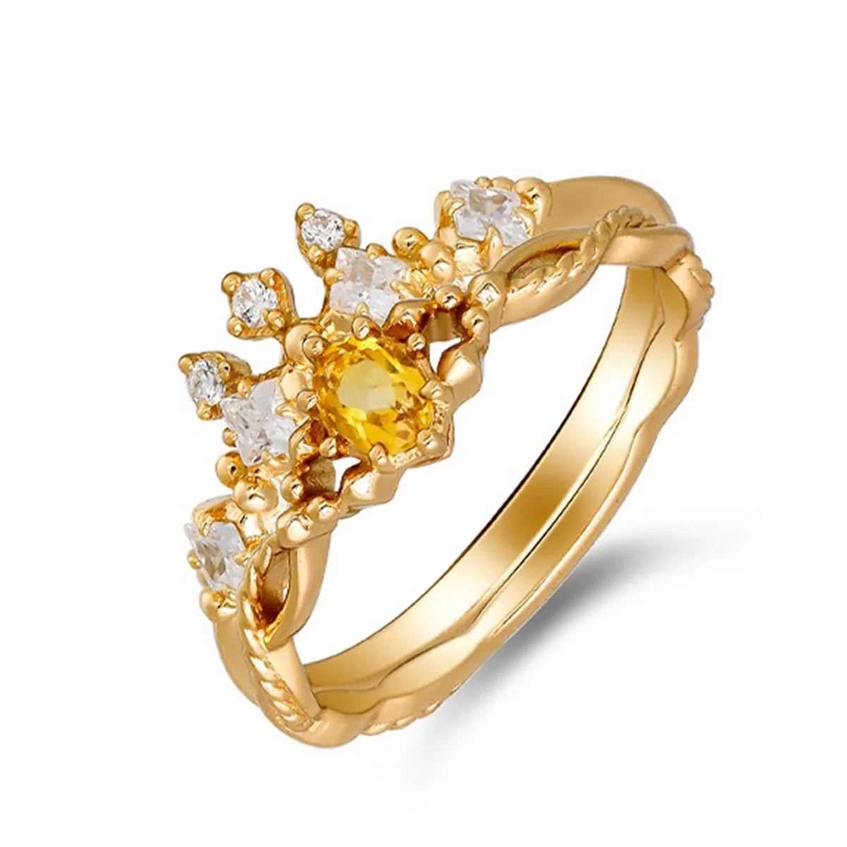 Gold Au 375/585/750 - Juego de 2 anillos de pareja con forma ovalada de citrino