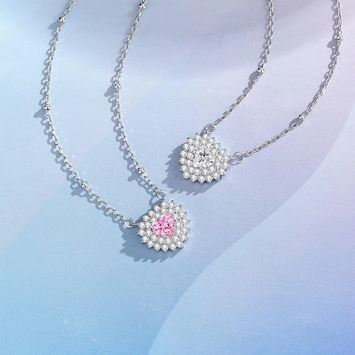 KnSam Collar de oro blanco 750 de 18 quilates, colgante de corazón, cadena de platino PT950, 45 cm