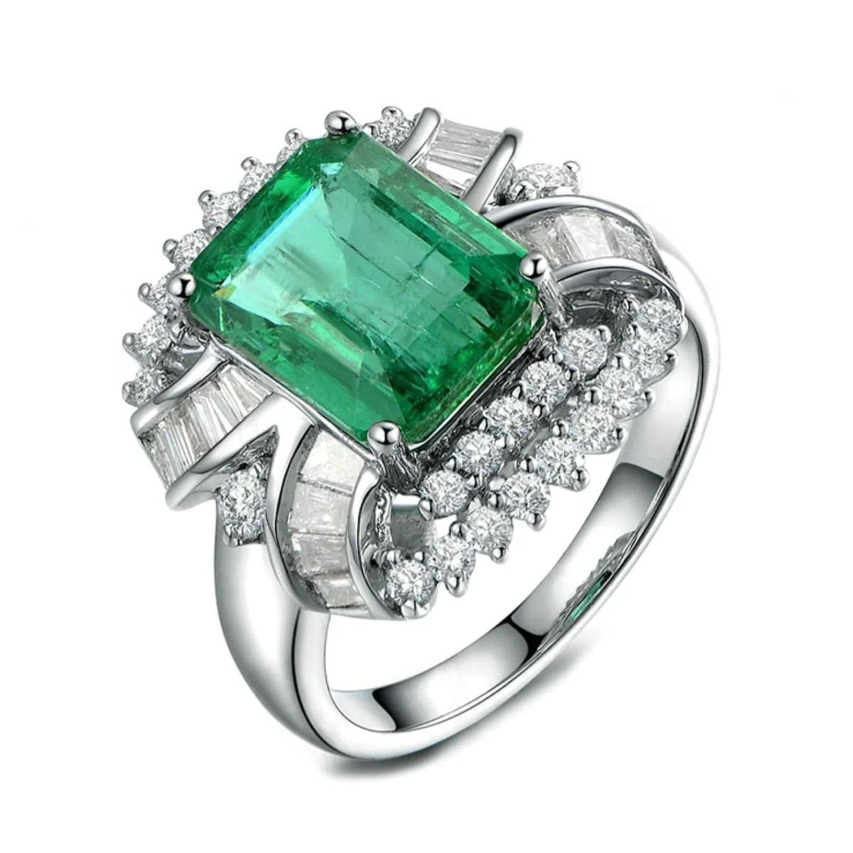 Alianzas de boda de oro blanco 750 585 375, tamaño 47-65, anillos de compromiso, anillos de boda, nudos con 4 quilates de esmeralda y moissanita, 1,55 ct