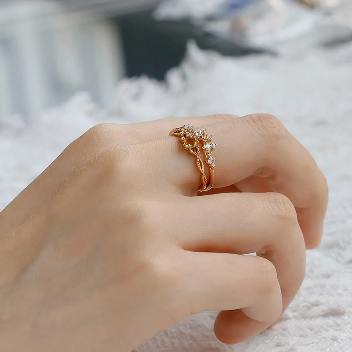 Gold Au 375/585/750 - Juego de 2 anillos de pareja con forma ovalada de citrino