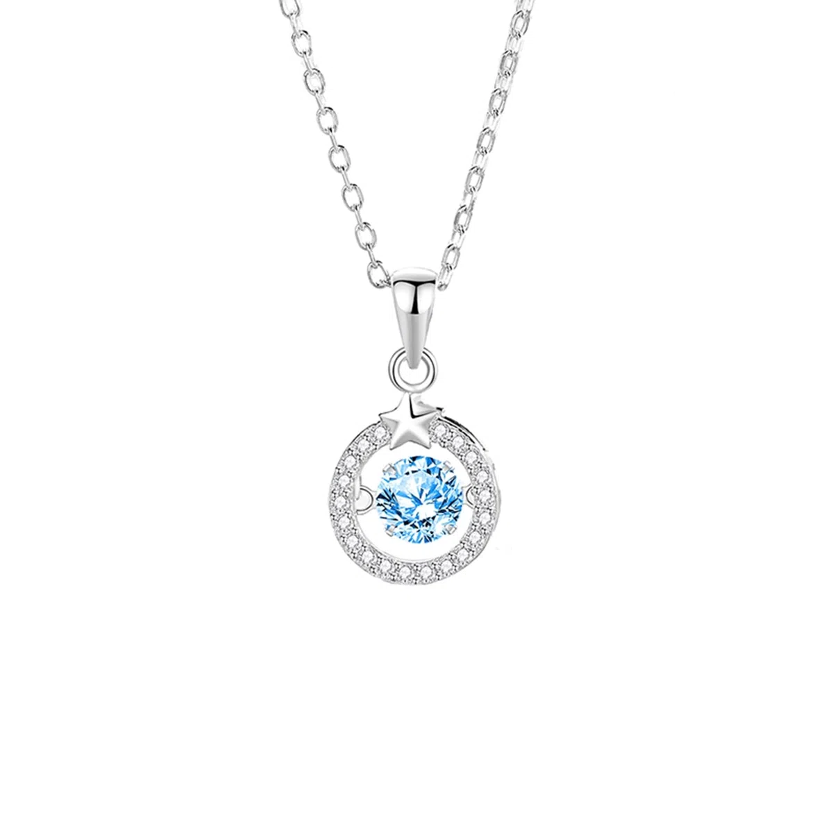 Collar de topacio de oro de 9/14/18 quilates para mujer, collar con colgante de estrella circular pavé con topacio redondo de 6 mm, moissanita de oro real