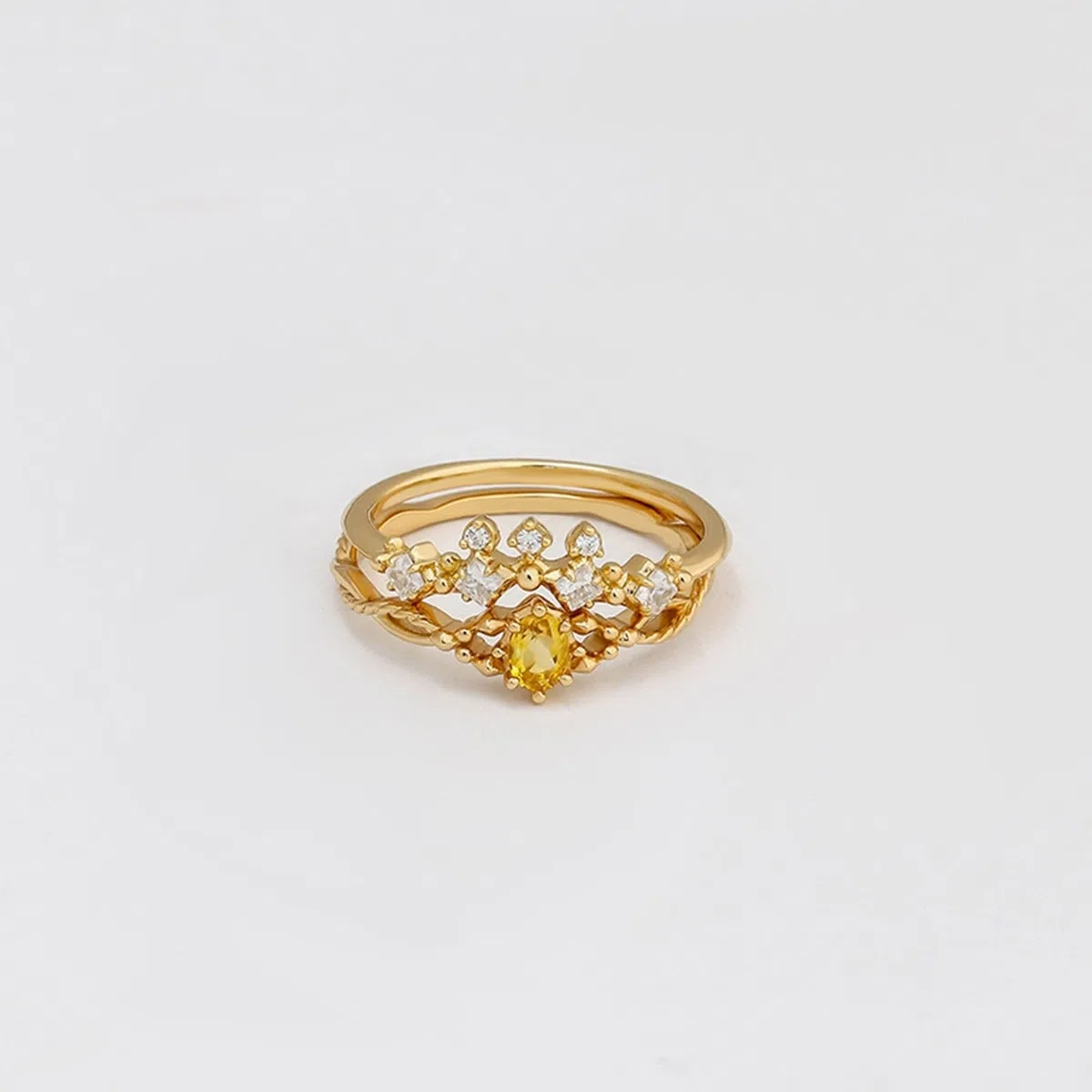 Gold Au 375/585/750 - Juego de 2 anillos de pareja con forma ovalada de citrino