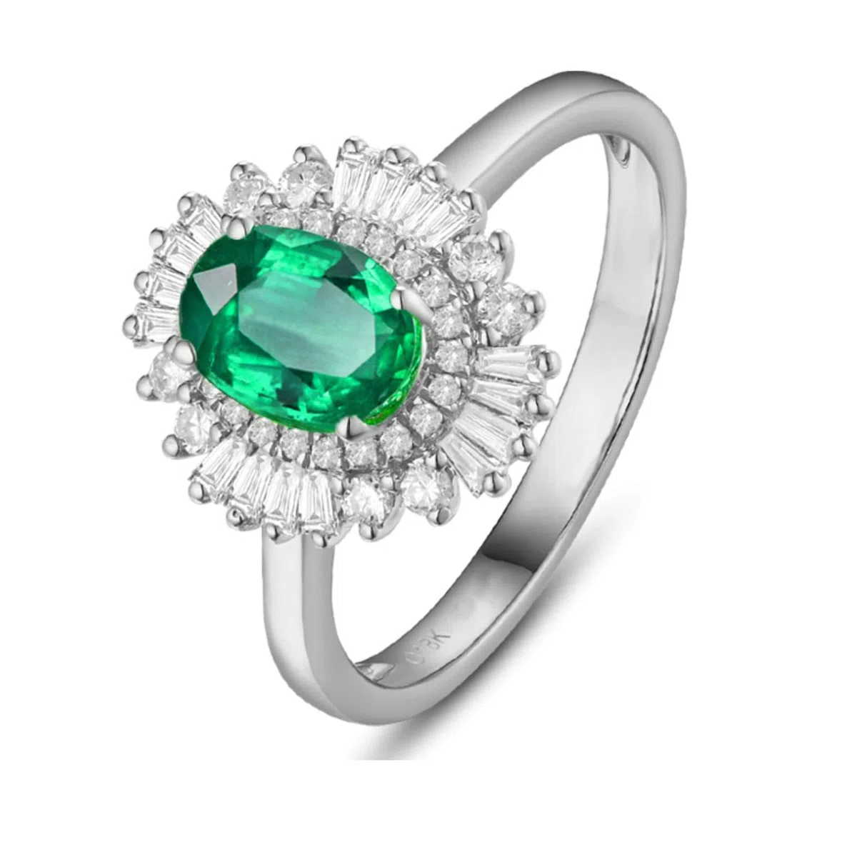 Anillo de compromiso de boda para mujer, oro blanco de 18 quilates, 14 quilates, 9 quilates, tamaño del anillo de matrimonio H 1/2-V 1/2 flor con esmeralda ovalada de 1,5 quilates y moissanita