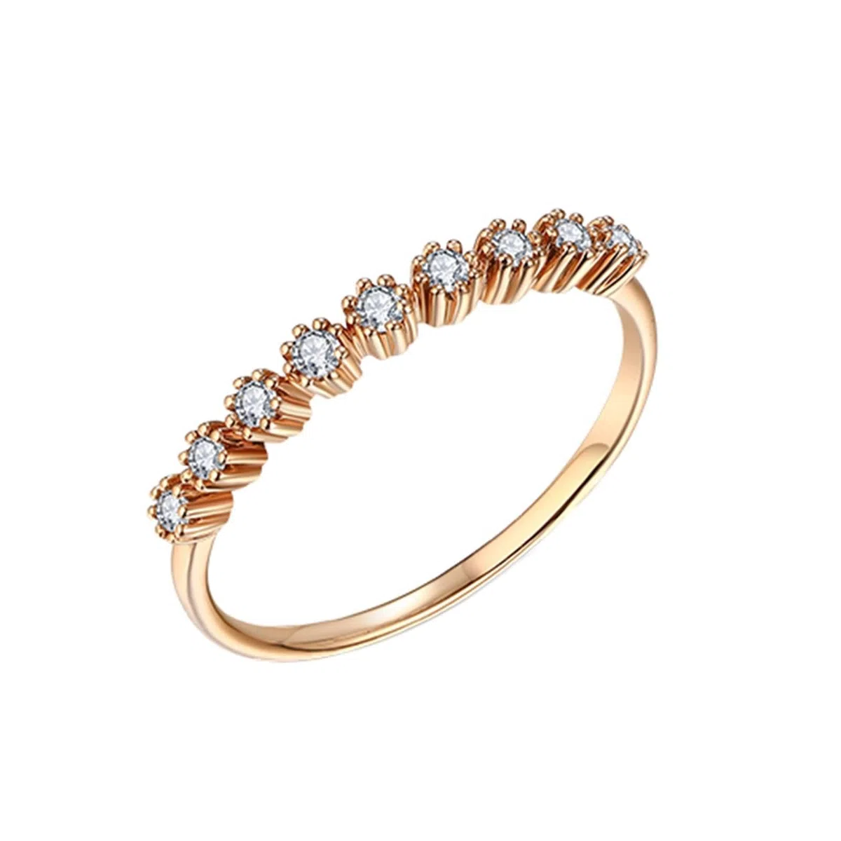 Anillos de Compromiso Oro Blanco Mujer 9 K / 14 K / 18 K, Media Eternidad Redondo con Diamante de 0,17 ct, Anillo Matrimonio Mujer Plata
