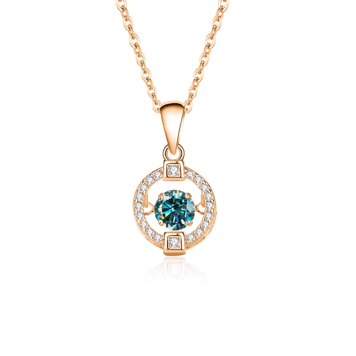 Collar de moissanita de oro real de 9/14/18 quilates para mujer, collar con colgante de círculo pavé con moissanita verde redonda de 0,5 quilates para ella