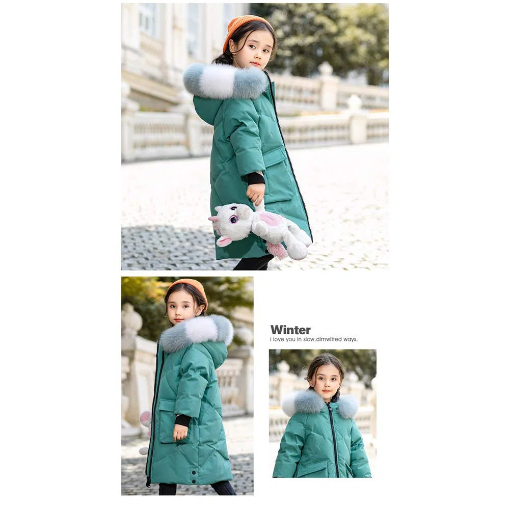 para Niños Chaqueta De Plumas Longitud Media Muchachas Pato Abajo Abrigo De Invierno Capucha De Piel Acolchado Espesar Térmico Desgastar Rosa/Beige/Negro/Amarillo/Verde para 5-12 Años