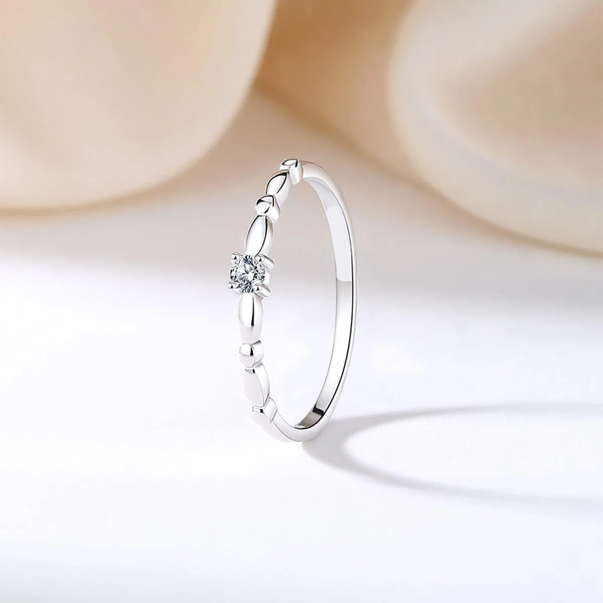 Anillos Mujeres para dedo medio, Anillos Mujeres Apilable Anillo Delicado con Diamante Redondo Oro Blanco 18K Tamaño 53 (16.9)