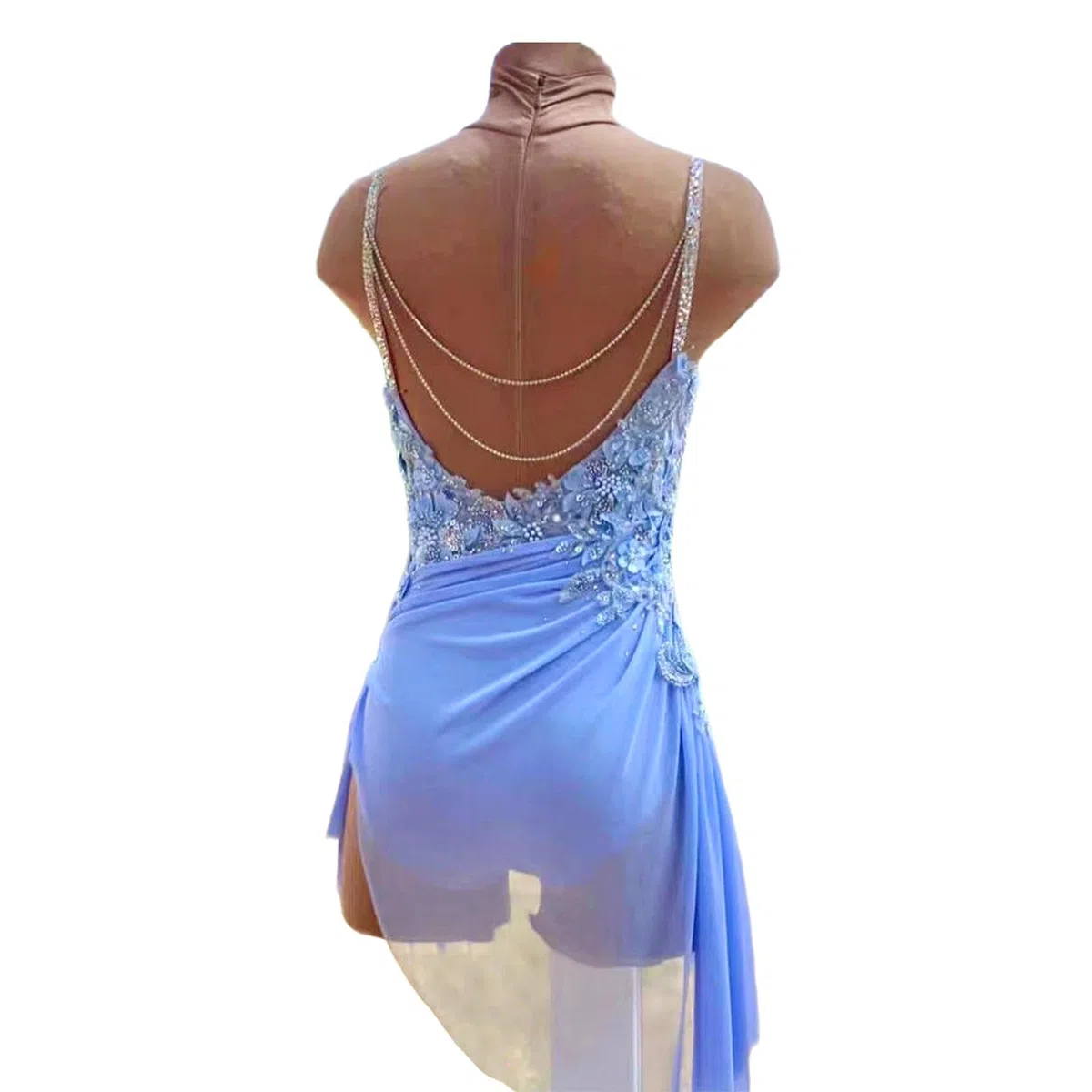 Vestido danza lírica mujer juvenil con pedrería, drapeado y espalda abierta