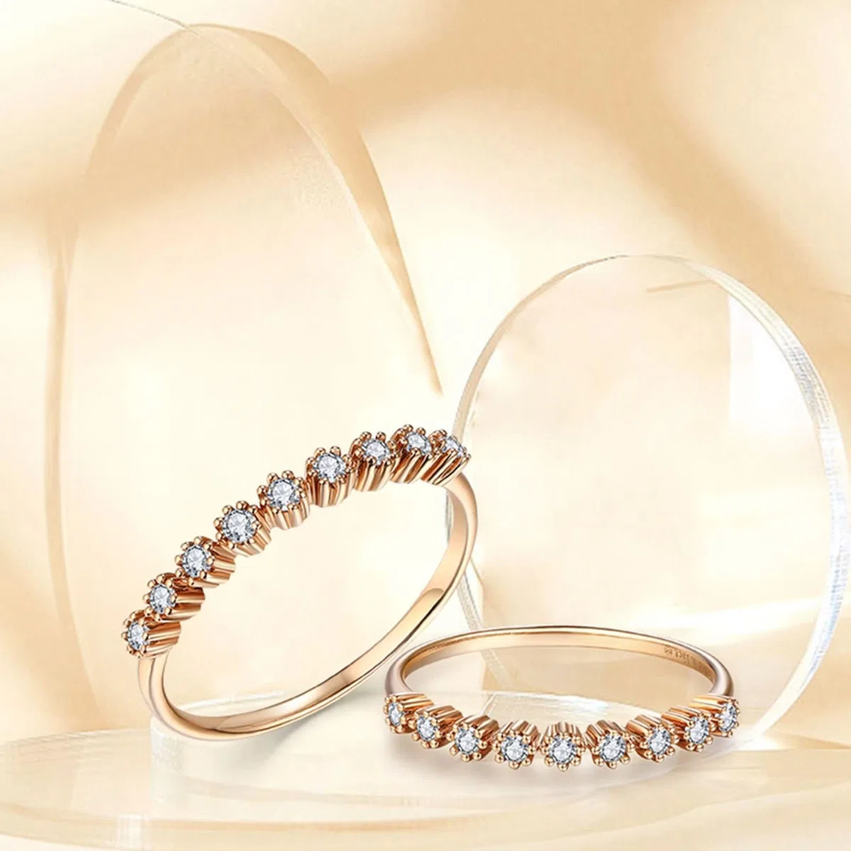 Anillos de Compromiso Oro Blanco Mujer 9 K / 14 K / 18 K, Media Eternidad Redondo con Diamante de 0,17 ct, Anillo Matrimonio Mujer Plata